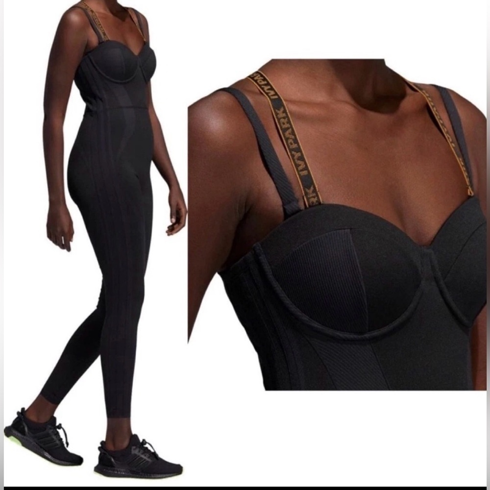 Adidas x Ivy Park Beyonce Knit Catsuit Core Bustier Black Jumpsuit Size Medium - Picture 2 of 16